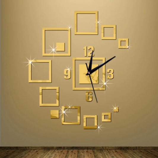 3D DIY Home Wall Clock Acrylic Mirror Square Watch