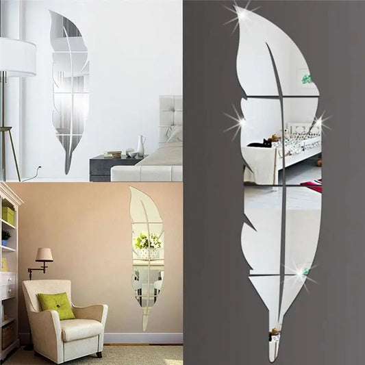 Large Feather shape Design Mirror Wall Sticker