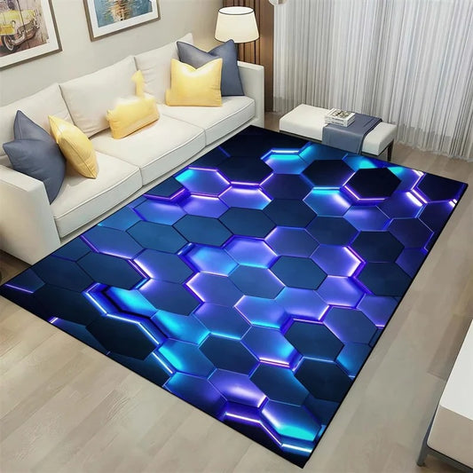 3D Geometric Carpet Neon Lights Rugs Hexagons Carpets for Home Play Gaming Room Decor Livingroom Bedroom